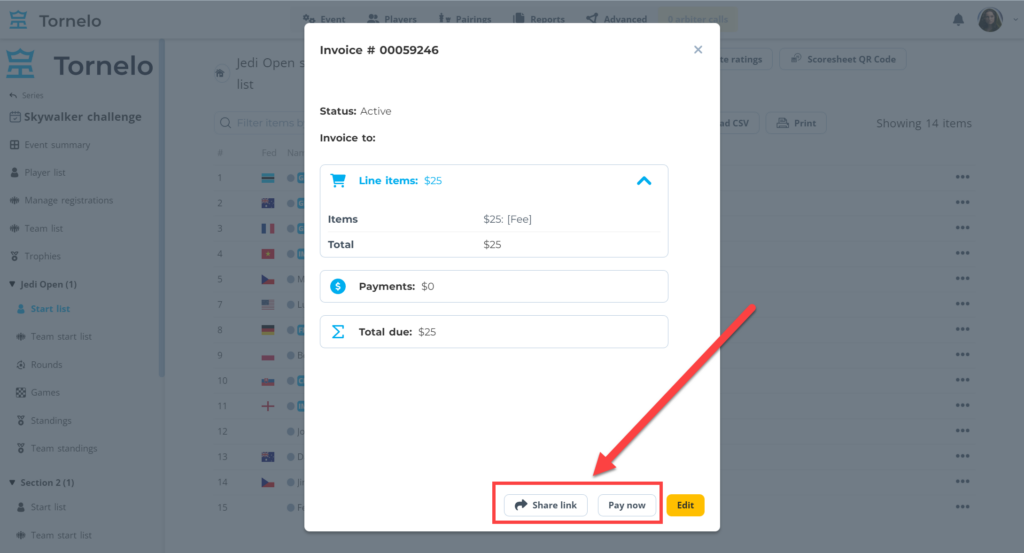Invoice preview enables sharing a link for payments