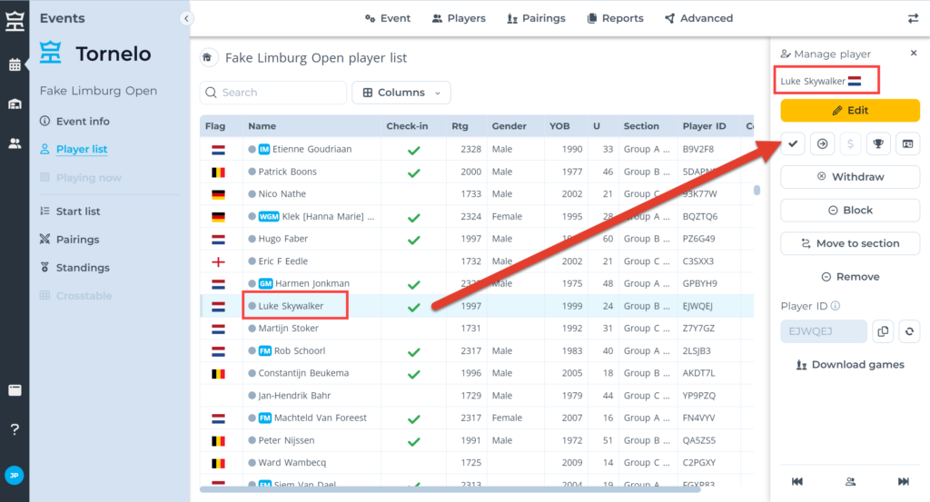 Updating player data is essential for easy tournament management