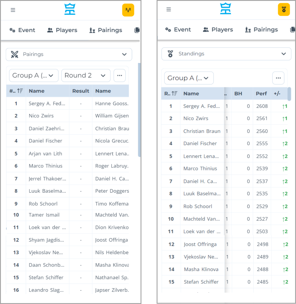 Improved mobile view will make Tournament management easier for Organizers and Arbiters