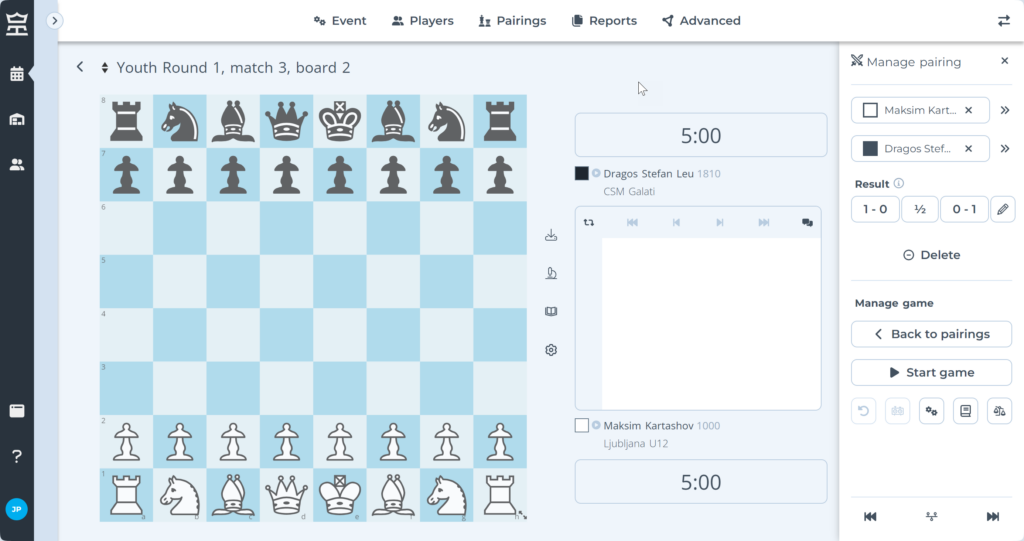 Manage online chess games just as easily as online matches using our Arbiter Panel